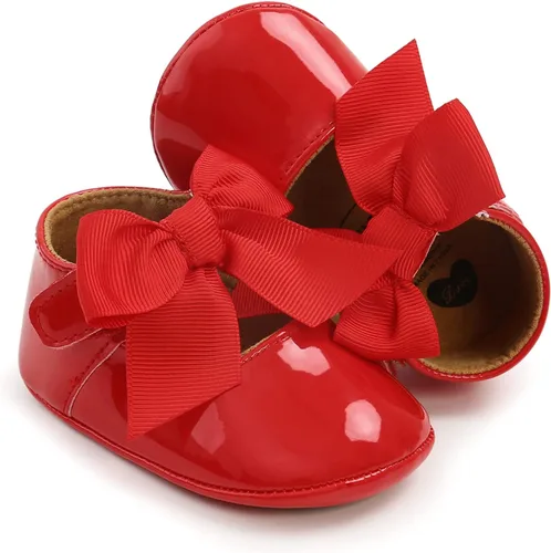 Vista 5 de WILLFUN Zapatos planos Mary Jane para bebé niña, diseño floral, vestido de princesa, zapatos de cuna antideslizantes para los primeros pasos