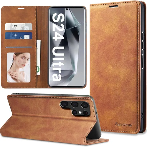 Vista 18 de Funda de piel con tapa para Samsung Galaxy Z Flip 3, con protección de bisagra, delgada y magnética tipo cartera [1 tarjetero], funda protectora a