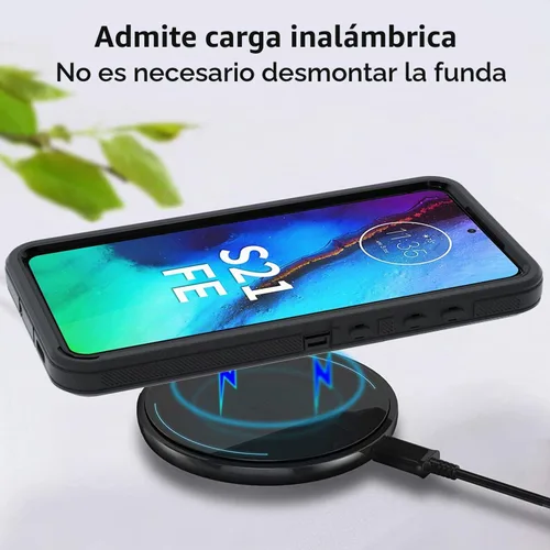 Vista 5 de NUFR Funda resistente para Samsung Galaxy S21 FE 5G, protección de grado militar, a prueba de golpes, a prueba de caídas, a prueba de polvo, (negro)