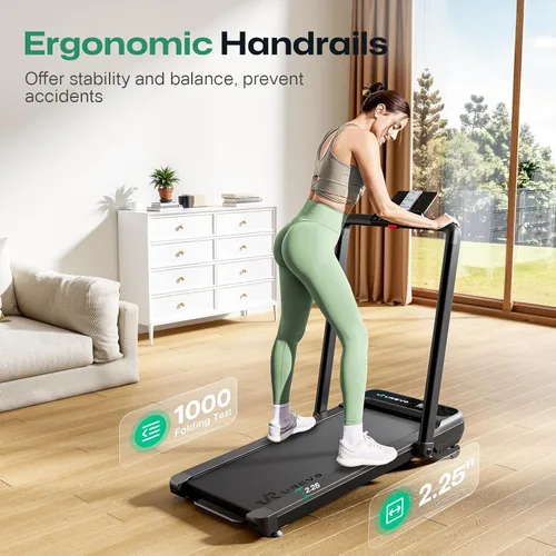 Vista 9 de UREVO Strol 2E Caminadora plegable inteligente 2 en 1, almohadilla compacta para caminar con mango de seguridad, Plug and Play, caminadora de Black