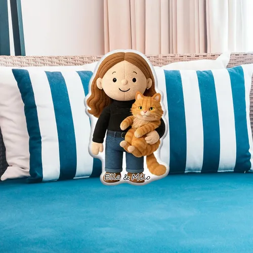Vista 4 de Almohada personalizada de muñecas de dibujos animados, almohada personalizada que se parece a ti, almohadas Mini Me con cara y nombre para familia