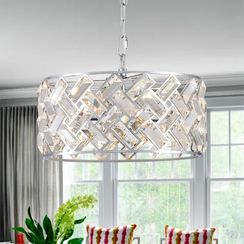 Vista 12 de CATINER - Candelabro de cristal dorado de 18 pulgadas, colgante semiempotrado de 6 luces grande dorado