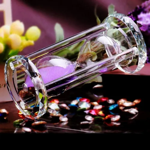 Vista 4 de Temporizador de reloj de arena de 60 minutos, temporizador de arena de cristal, superficie de tallado de diamante, bueno para cocina, oficina