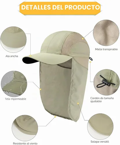 Vista 3 de Sombrero de sol para hombre con malla transpirable sombreros de sol para hombres sombrero de pesca Beige claro