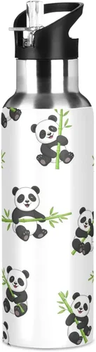 Vista 8 de Cute Cartoon Pandas - Botella de agua blanca aislada de 32 onzas, sin BPA, con popote a prueba de fugas