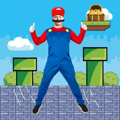 Vista 5 de Disfraz divertido de Super Bros para adultos, disfraz de Halloween o cosplay