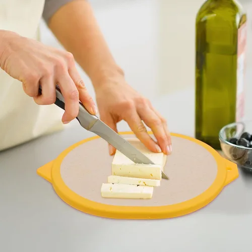 Vista 9 de Cabilock Tabla de cortar de plástico para cortar frutas y cortar servir con forma de limón lindo corte para cocina casera tabla de cortar limón