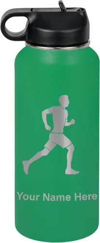 Vista 30 de LaserGram Botella de agua personalizada, Running Man, acero inoxidable de doble pared aislada al vacío con popote superior, regalo grabado