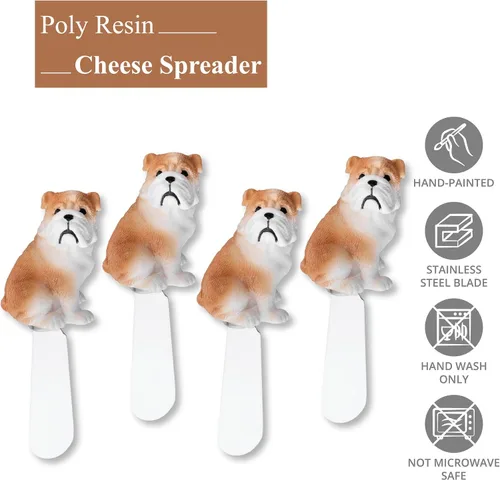 Vista 3 de Supreme Housewares Bulldog - Esparcidores de queso, mangos de resina pintados a mano con cuchillas de acero inoxidable para untar queso crema