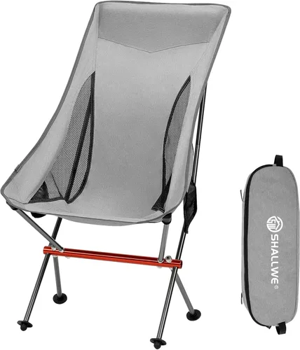Vista 9 de SHALLWE Camping Chairs, All Aluminum Frame Portable Folding Camp Chair for Adults, Heavy Duty High Back Collapsible with Built-in Pillow, Side