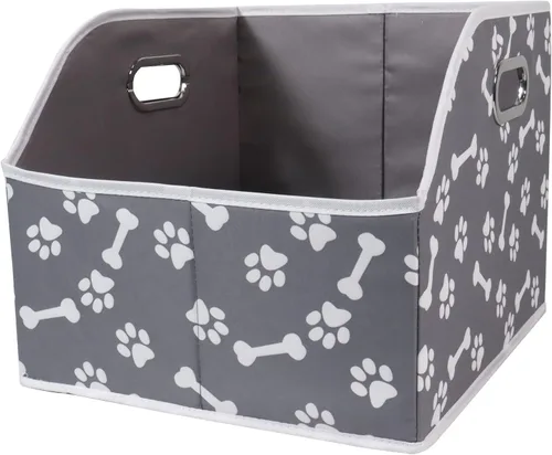 Vista 8 de Geyecete Contenedor de almacenamiento de juguetes para perros con mango de madera, cesta organizadora rectangular decorativa de fieltro suave
