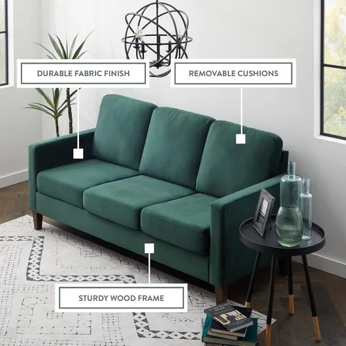 Vista 3 de Edenbrook Sofá tapizado Archer - Asientos Tres - Brazo Recto Diseño Moderno, Terciopelo Verde
