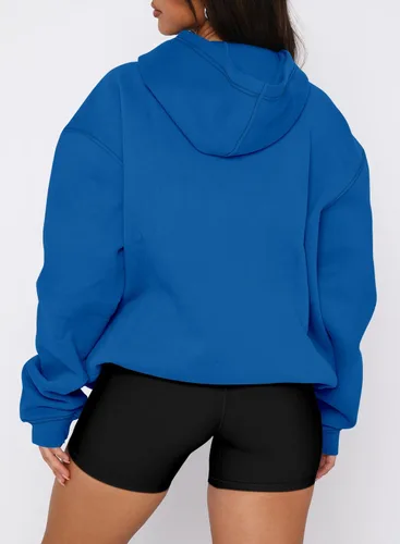 Vista 64 de onlypuff Sudadera casual con capucha para mujer, de manga larga, con bolsillo de canguro, hombro caído