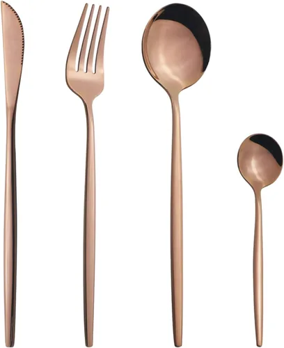 Vista 12 de Juego de cubiertos Cuchillo de cena Postre Tenedor Cuchara Juego de vajilla de acero inoxidable Vajilla de cocina 4 piezas Negro