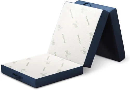 Vista 8 de Cozzzi Colchón plegable individual de 4 pulgadas para suelo y viajes con funda extraíble, colchón ligero y portátil para adultos y niños, compacto
