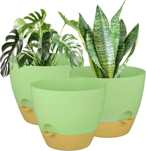 Vista 9 de ZMTECH Maceta de 12 pulgadas, paquete de 1 maceta para plantas de interior, maceta de riego automático con agujeros de drenaje y platillo para negro