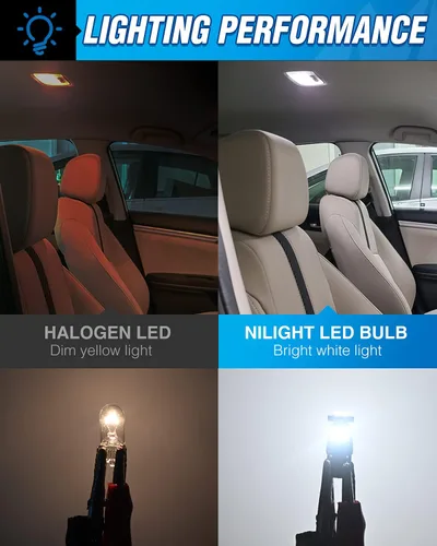 Vista 2 de Nilight 194 bombillas LED, paquete de 10 bombillas LED superbrillantes T10 168 2825 W5W de repuesto 6500K blanco frío para mapa