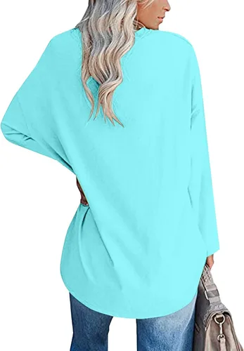 Vista 2 de Blusa de manga larga con hombros caídos para mujer, estilo casual, cuello redondo, cómoda, de manga larga
