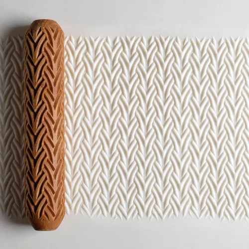 Vista 12 de MKM Pottery Tools Rodillos de mano grandes de madera para arcilla (BHR-01 Diagonal Basketweave)