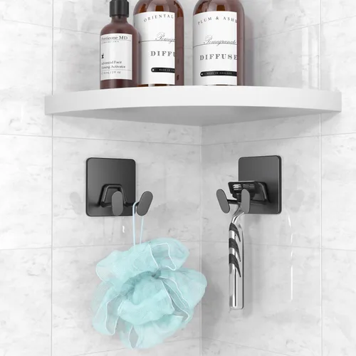 Vista 3 de Ganchos Adhesivos para Ducha para Interior - Extra Pegajosos de Acero Inoxidable, Soporte para Maquinilla de Afeitar, Accesorios de Ducha, Ganchos