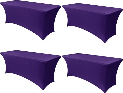 Vista 46 de Obstal Funda de mesa de elastano elástica de 4 pies para mesas plegables estándar, paquete de 2 manteles rectangulares universales ajustables