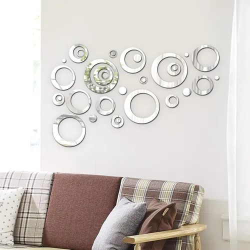 Vista 5 de Shappy 96 piezas de espejo circular, calcomanías de pared extraíbles para decoración de pared, calcomanías de espejo para sala de estar, dormitorio