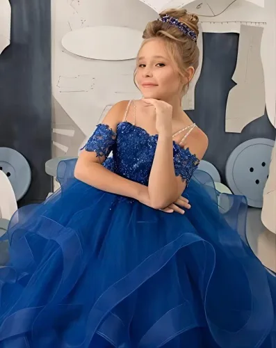 Vista 2 de MGHDZL Vestido de tul para niña, con apliques, vestidos de desfile para niñas, vestidos de niña de flores para boda, vestido de fiesta de princesa