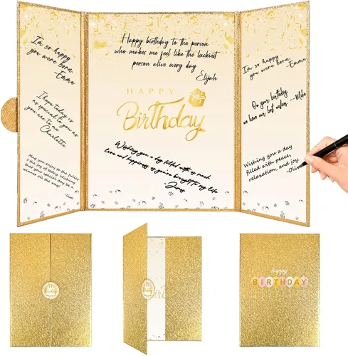 Vista 12 de Crenics Decoraciones de cumpleaños en blanco y negro para mujeres y hombres, libro de invitados creativo alternativo de 45,72 cm x 30,48 cm, gran