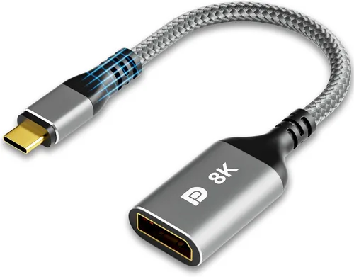 Vista 6 de Adaptador DisplayPort a HDMI de 8K, unidireccional DP 1.4 macho (fuente) a HDMI 2.1 hembra (pantalla), conector DP macho a HDMI 8K a 60Hz, 4K a