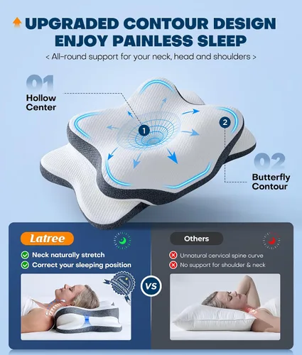 Vista 7 de Almohada cervical para el cuello 5X para aliviar el dolor, almohada ergonómica refrescante para dormir, almohadas de espuma viscoelástica