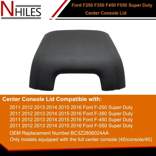 Vista 2 de NHILES Kit de Tapa de Consola Central Negra de Repuesto Compatible con F-250 Super Duty F-350 Super Duty F-450 Super Duty F-550 Super Duty 2011 2012