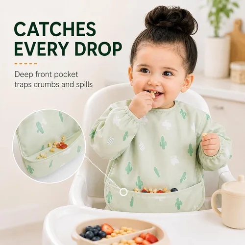 Vista 8 de ANGORA BRANDS Babero de silicona para bebés y bebés, 100% impermeable de grado alimenticio con bolsillo profundo para atrapar alimentos, ajustable