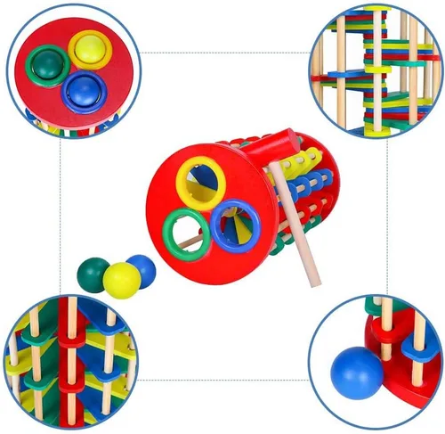 Vista 4 de AVIUDHE Juguete de bola de madera para niños, banco que golpea, martillo, rampa, rollo, juguetes educativos Montessori, regalo para bebés y niños