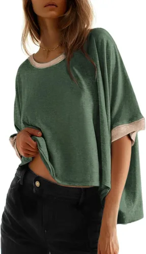 Vista 18 de Dokotoo -Camisetas de verano para mujer, color liso, holgadas, de gran tamaño, básicas