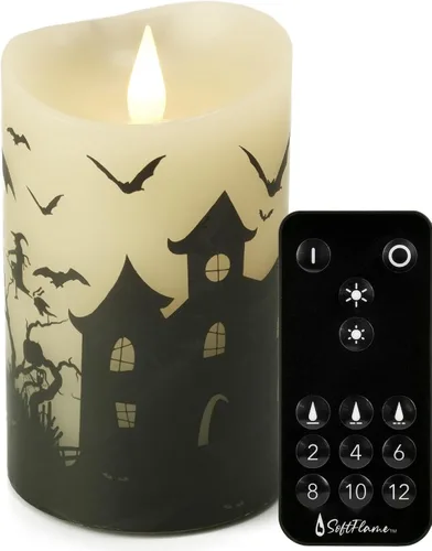 Vista 21 de Velas de Navidad sin llama con control remoto, 7,6 cm x 12,7 cm, Velas parpadeantes de cera real con mecha 3D, pilas, vela de árbol de Navidad Árbol