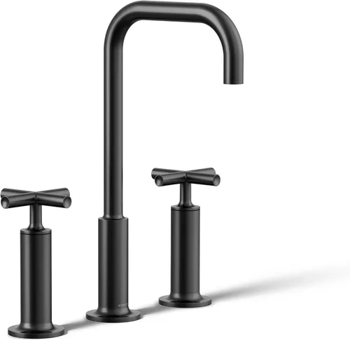 Vista 31 de KOHLER K-14408-4-AF Purist - Grifo para lavabo de baño, 3 agujeros, manijas de palanca alta generalizadas y boquilla de cuello de cisne alto, 1.2