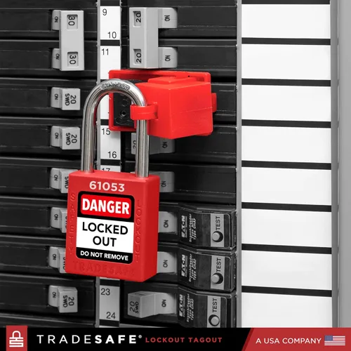 Vista 5 de TRADESAFE Kit de etiquetado de bloqueo con cerrojos, etiquetas de bloqueo, cerraduras Red Loto - Kits de etiquetas de bloqueo eléctrico