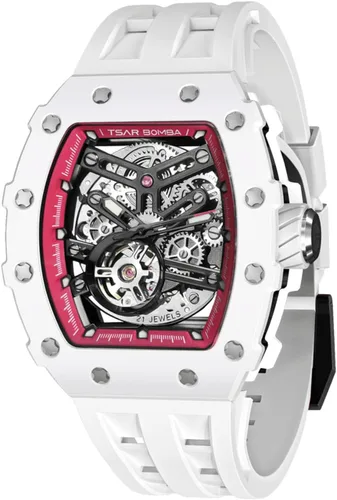 Vista 39 de Tsar Bomba Men's Automatic Watch Tonneau Luxury Skeleton Watch for Men Mechanical 50M Waterproof Wristwatch Gift for Men 08tc-whi