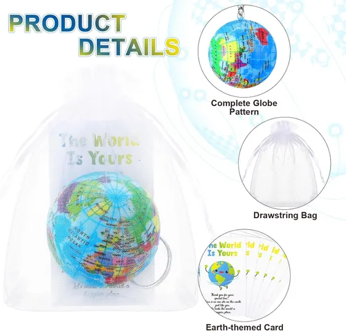 Vista 2 de Quelay - Paquete de 24 llaveros con forma de globo de regalo de regreso a clases, juguetes para niños, juguetes de planeta Tierra, incluye bolas