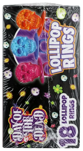 Vista 4 de Halloween Día de los Muertos Azúcar Cráneo Lollipop Anillos, Caja de 18