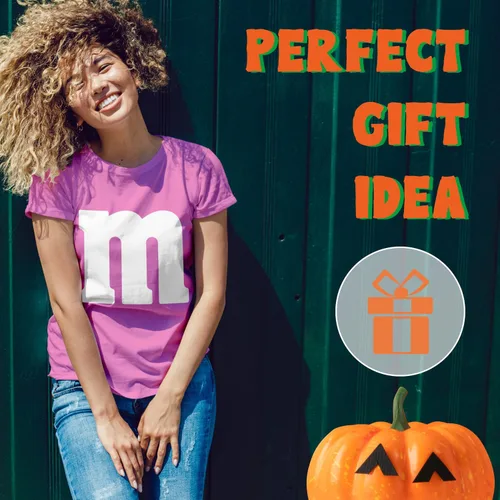 Vista 9 de Camiseta de disfraces de Halloween con letra M Idea de camiseta gráfica divertida para mujer