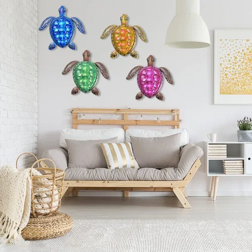Vista 7 de Surakey Decoración de pared de tortuga marina de metal, decoración de pared de tortuga marina, adorno colgante de animales para el hogar