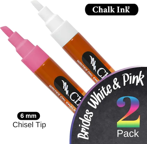 Vista 2 de Chalk Ink Marcadores de tiza metálica - Marcadores de pizarra con punta de Rosa y blanco