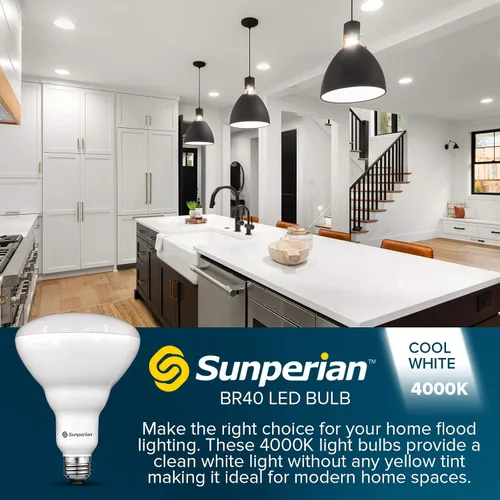 Vista 2 de SUNPERIAN BR40 Bombillas LED, 13 W = 85 W, 4000 K blanco frío, 1400 lúmenes, bombillas de inundación regulables para latas empotradas, clasificación