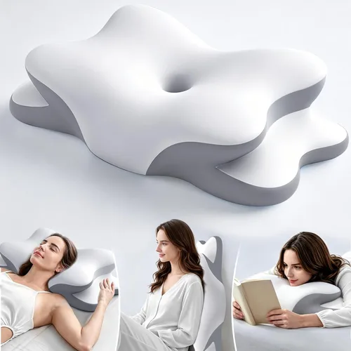 Vista 12 de Almohada de apnea del sueño con alivio del dolor de cuello y ronquidos, almohada cervical ortopédica, almohada ergonómica de espuma viscoelástica