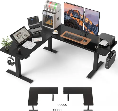 Vista 20 de FEZIBO - Escritorio de pie en forma de L de 63" x 55", altura ajustable, escritorio de computadora de esquina eléctrica de 63 pulgadas, escritorio