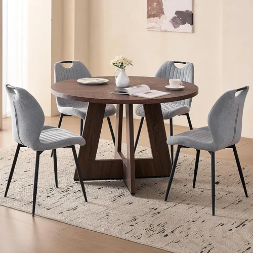 Vista 39 de Juego de mesa redonda de comedor de 47 pulgadas para 4, base en abanico, parte superior de 1.38 pulgadas de grosor, mesa de cocina de madera con 4