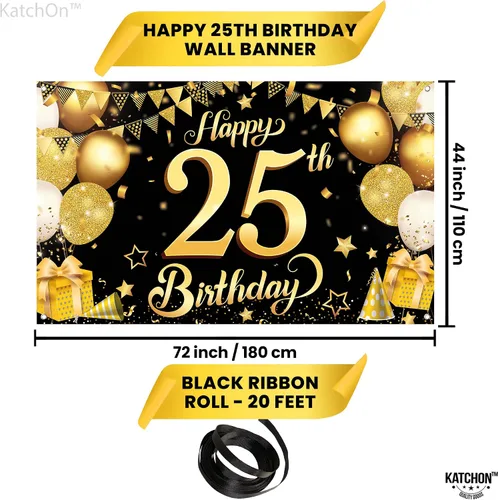 Vista 4 de KatchOn, XTRALARGE - Cartel de cumpleaños número 25 negro y dorado, de 72 x 44 pulgadas, reutilizable, resistente al agua, indecolorable