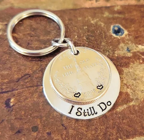 Vista 4 de Tucker's Trinkets And Treasures 25th Anniversary Year Quarter, I Still Do Key Chain, 25th Wedding Anniversary