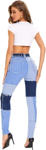 Vista 6 de Dxyufazhe Jeans elásticos de cintura alta para mujer, pantalones de mezclilla deshilachados a la moda